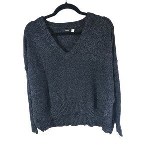 BDG Urban Outfitters Womens Sweater Oversized V Neck Side Slits Marled Black XS